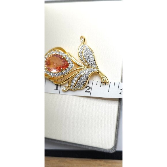 Vintage Nolan Miller Glamour Collection Brooch Peach Rhinestone Flower RARE - Picture 4 of 5